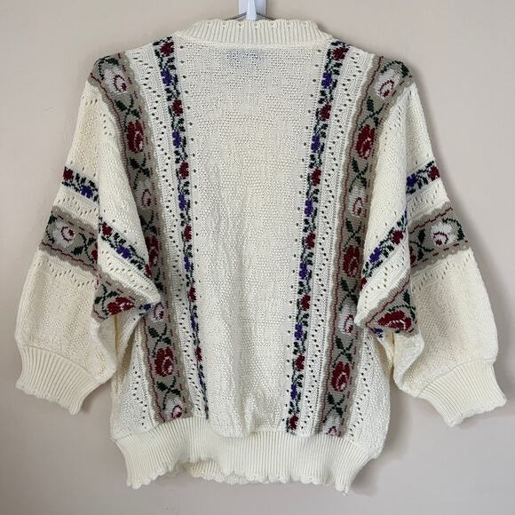 Vintage Bay Point Threads Floral Cream 3/4 Sleeve Sweater Size S - Picture 2 of 8